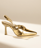 Pointed Toe Stiletto Mule Pumps with Low Thin Heel