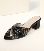 Classy Black Pointed Toe Zircon Slide Sandals