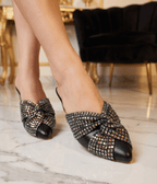 Classy Black Pointed Toe Zircon Slide Sandals